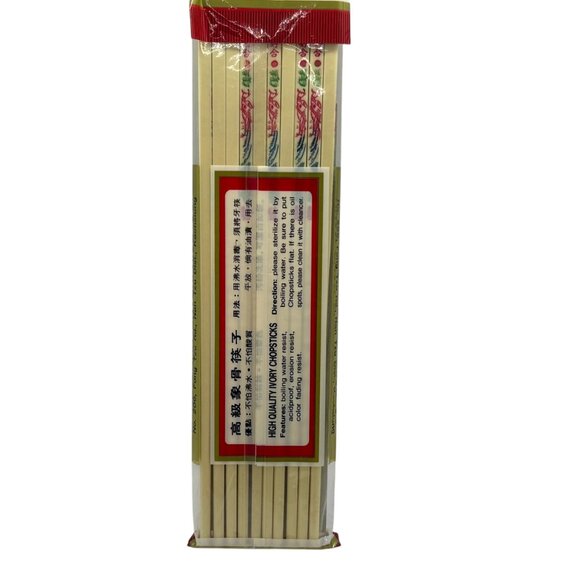 High-Quality Ivory Color China Chinese Print Colorful Chopsticks 10 Pair New - Picture 5 of 5